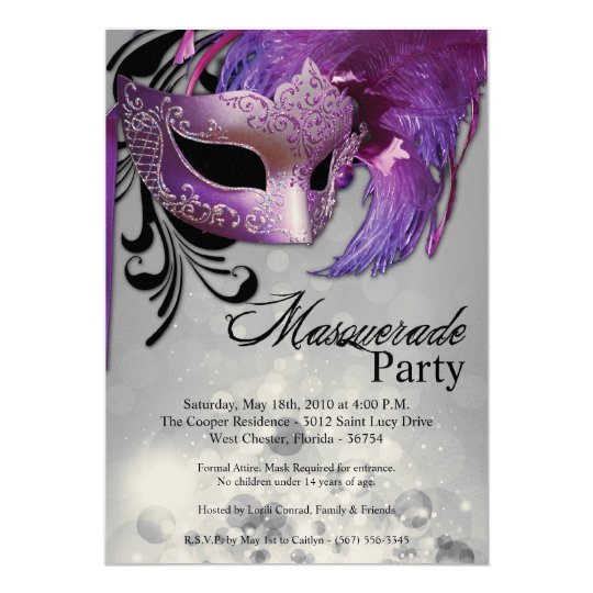 5x7 Purple Masquerade Sweet 16 Birthday Invitation | Zazzle