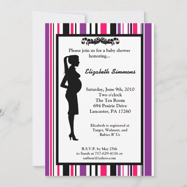 5X7 Purple Pink Silhouette Baby Shower Invitation (Front)