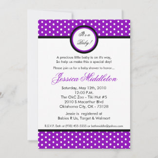 5x7 Purple Polka Dot Baby Shower Invitation