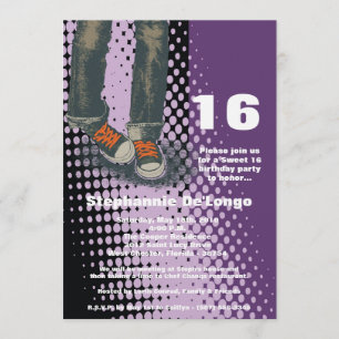 5x7 Purple Sneakers Sweet 16 Birthday Invitation