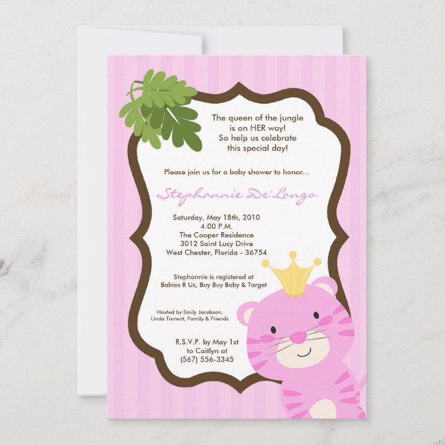 5x7 Queen fo the Jungle Baby Shower Invitation (Front)