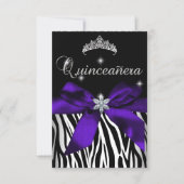 5x7 Quinceanera Purple Zebra Black White Invitation (Front)
