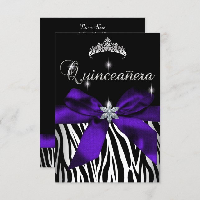 5x7 Quinceanera Purple Zebra Black White Invitation (Front/Back)
