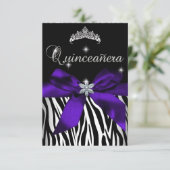 5x7 Quinceanera Purple Zebra Black White Invitation (Standing Front)