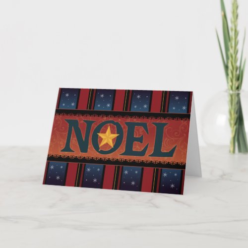 5x7 Red and Blue Noel Christmas Greeting Card