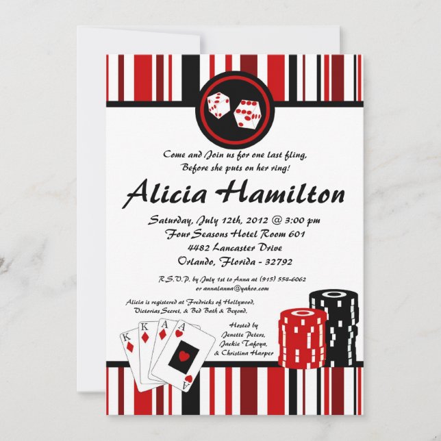 5x7 Red & Black Las Vegas Bachelorette Invitation (Front)