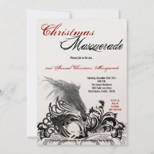 5x7 Red Black Masquerade Christmas Invitation