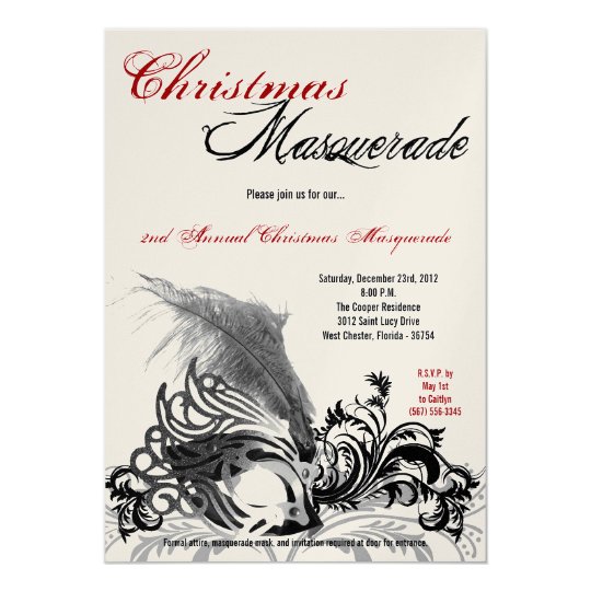 5x7 Red Black Masquerade Christmas Invitation | Zazzle.com