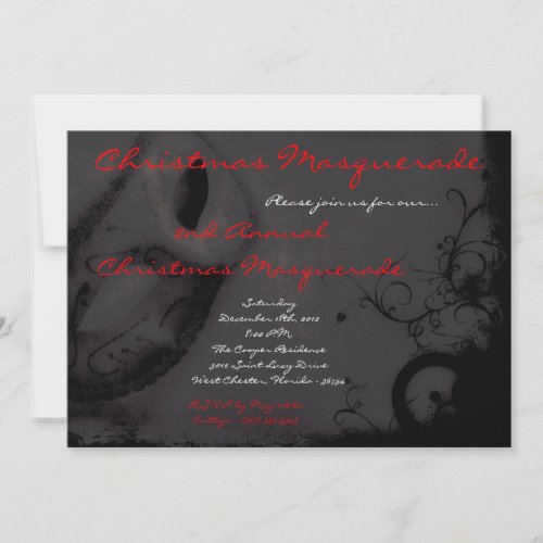 5x7 Red Black Masquerade Christmas XMAS Invitation