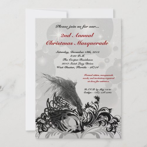 5x7 Red Black Masquerade Christmas XMAS Invitation