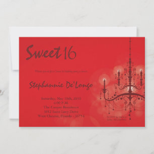 5x7 Red Chandelier Sweet 16 Birthday Invitation
