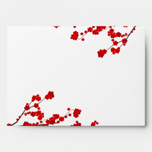 5x7 Red Cherry Blossom Branch Envelope (Front)