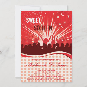 5x7 Red Dance Party 16th Birthday Invitation