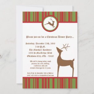 5x7 Red Green Reindeer Christmas Party Invitation