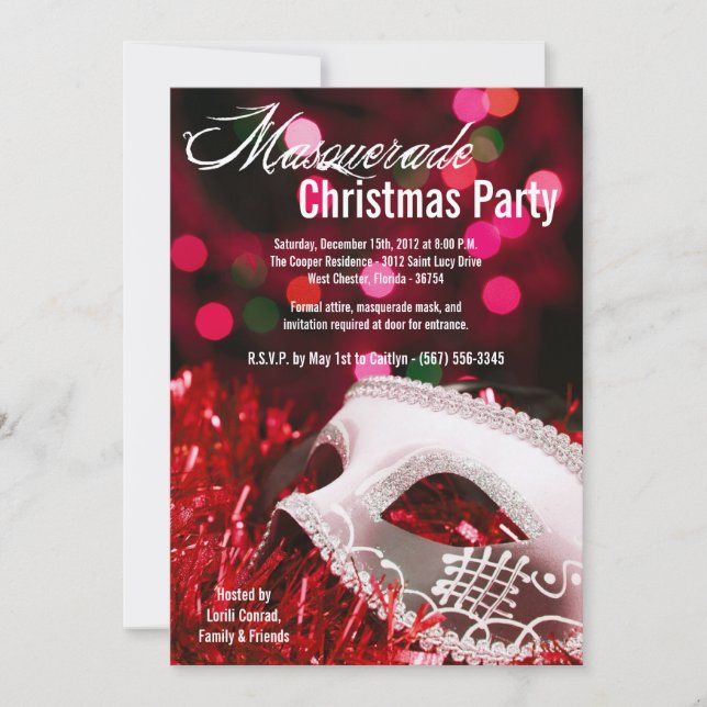 5x7 Red Masquerade Christmas XMAS Invitation (Front)