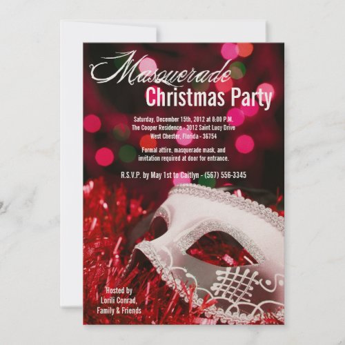 5x7 Red Masquerade Christmas XMAS Invitation