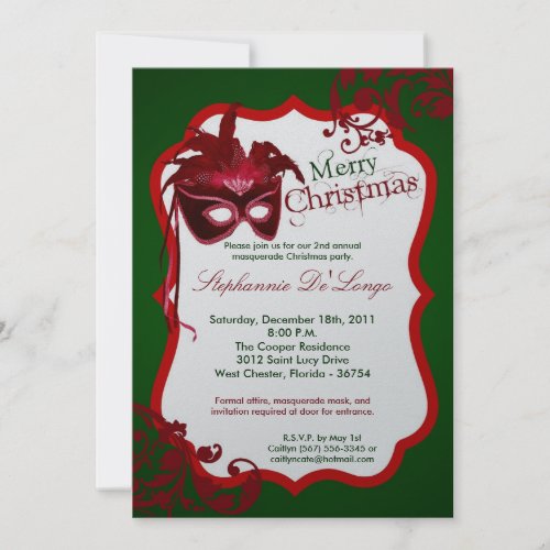 5x7 Red Masquerade Mask Christmas XMAS Invitation