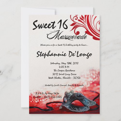 5x7 Red Masquerade Sweet 16 Birthday Invitation