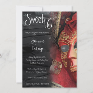 5x7 Red Masquerade Sweet 16 Birthday Invitation
