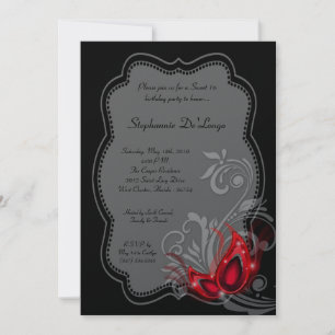 5x7 Red Masquerade Sweet 16 Birthday Invitation