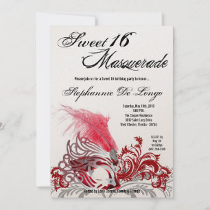 5x7 Red Masquerade Sweet 16 Birthday Invitation