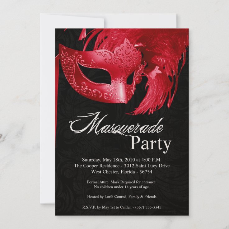 5x7 Red Masquerade Sweet 16 Birthday Invitation Zazzle