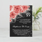 5x7 Red Roses Quinceanera Birthday Invitation (Standing Front)