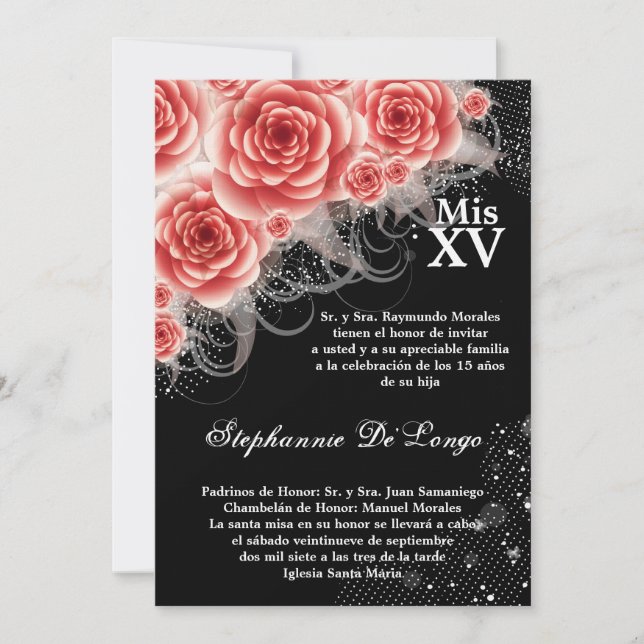 5x7 Red Roses Quinceanera Birthday Invitation (Front)