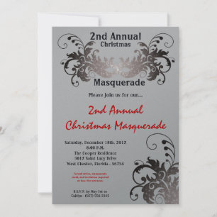 5x7 Red Silver Masquerade Christmas Invitation