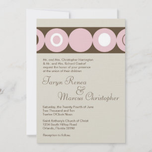 5x7 Retro Circle Pink Linen Wedding Invitation
