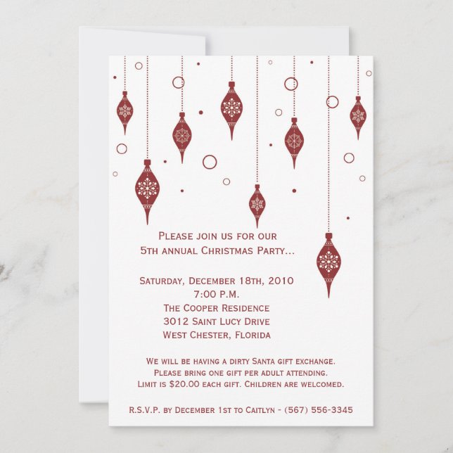 5x7 Retro XMAS Ornament Christmas Party Invitation (Front)