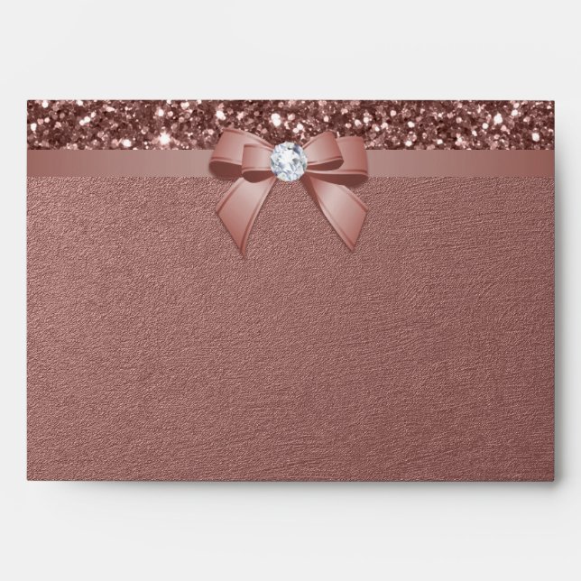 5x7 Rose Gold Glitter Diamond Bow Envelope (Front)
