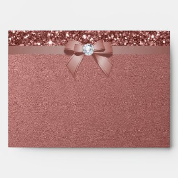 5x7 Rose Gold Glitter Diamond Bow Envelope by GroovyGraphics at Zazzle