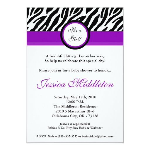 Purple Zebra Print Baby Shower Invitations 6