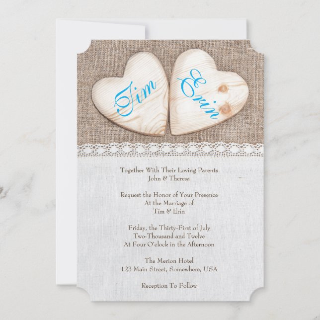 5x7 Rustic Burlap & Lace Wedding Invitation (Front)