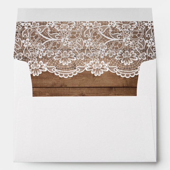 5x7 - Rustic Country Barn Wood Lace Wedding Envelope (Back (Bottom))