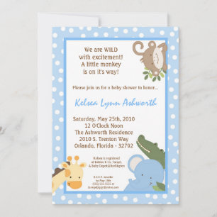 5x7 Safari Jungle ZooAnimal Baby Shower Invitation