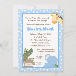 5x7 Safari Jungle ZooAnimal Baby Shower Invitation