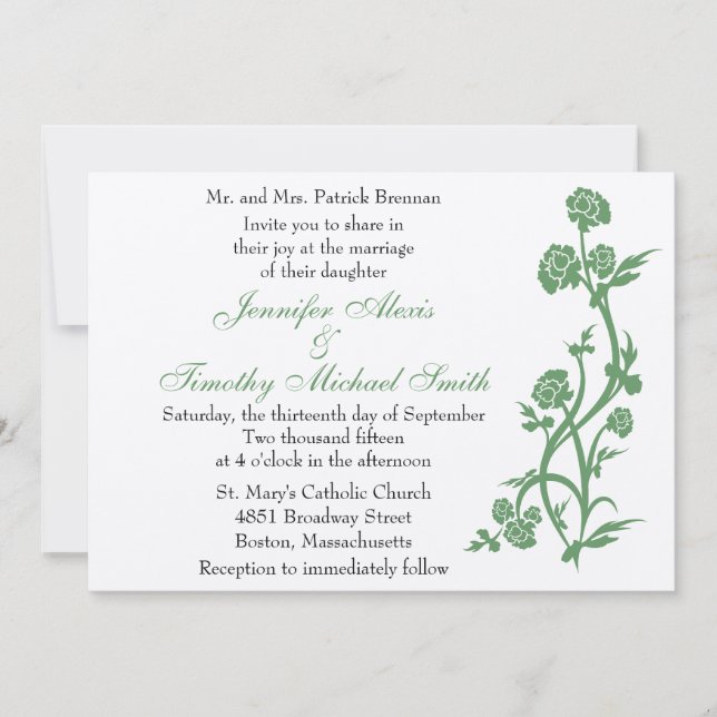 5x7 Sage Green Floral Wedding Invitation (Front)