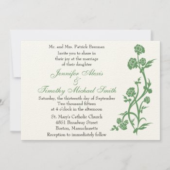 5x7 Sage Green Floral Wedding Invitation by Jamene at Zazzle