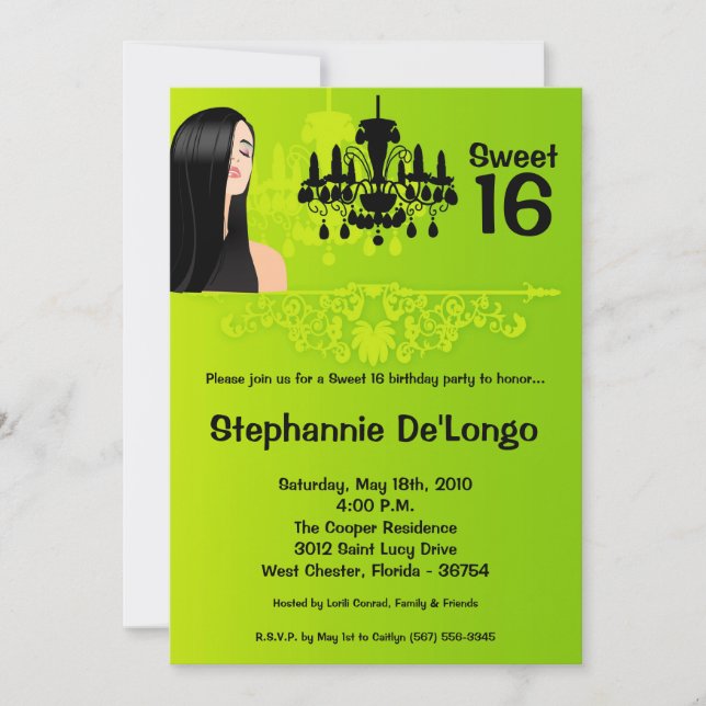 5x7 Sassy Girl Sweet 16 Birthday Invitation (Front)