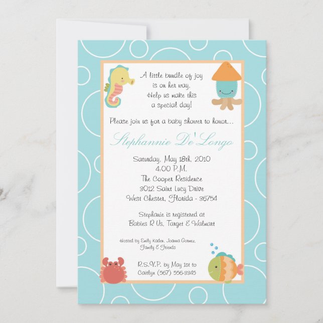 5x7 Sea Life Ocean Fish Baby Shower Invitation (Front)