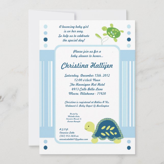 5x7 Sea Turtle Reef Ocean Baby Shower Invitation (Front)