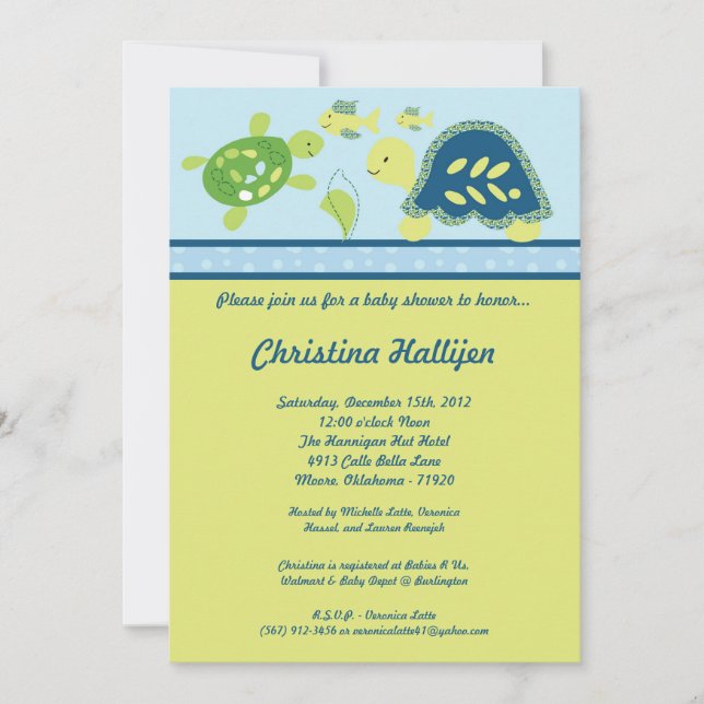 5x7 Sea Turtle Reef Ocean Baby Shower Invitation (Front)