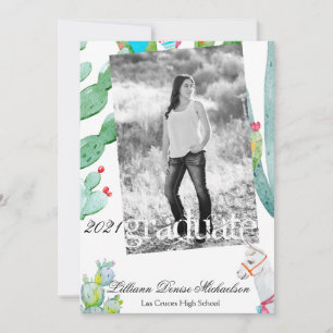 5x7 Senior Announcement Boho Llama Bohemian Cacti