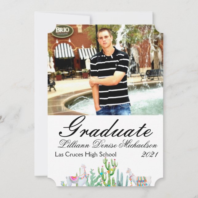 5x7 Senior Announcement Boho Llama Bohemian Cacti (Front)