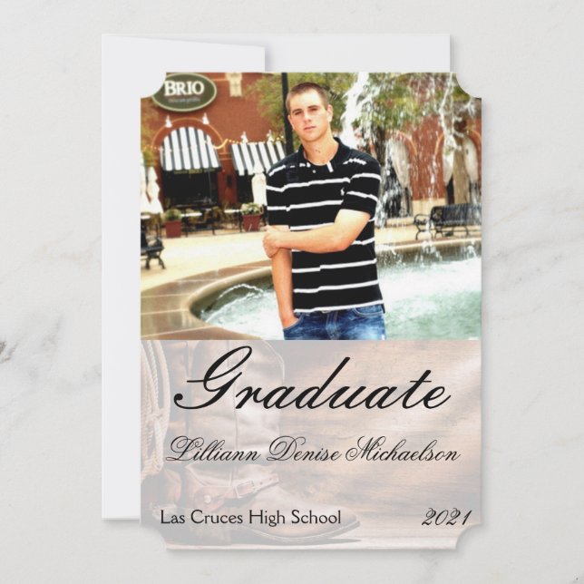 5x7 Senior Announcement Cowboy Boots Barn Wood Rus (Front)