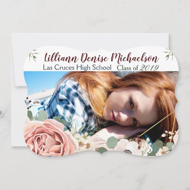 5x7 Senior Announcement Geometric Garden Rose (Front)