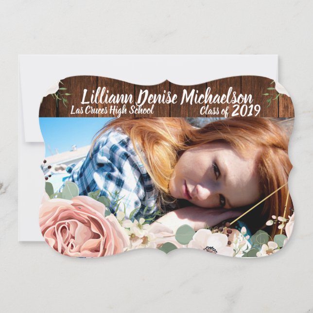 5x7 Senior Announcement Geometric Garden Rose Barn (Front)
