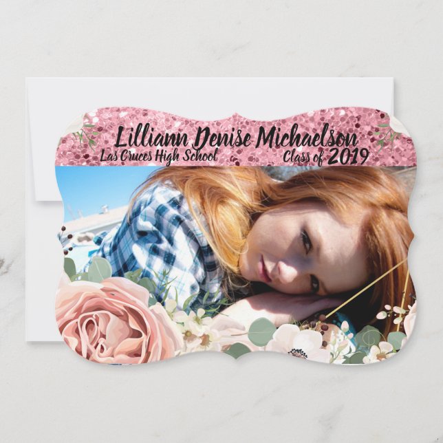 5x7 Senior Announcement Geometric Garden Rose Gold (Front)